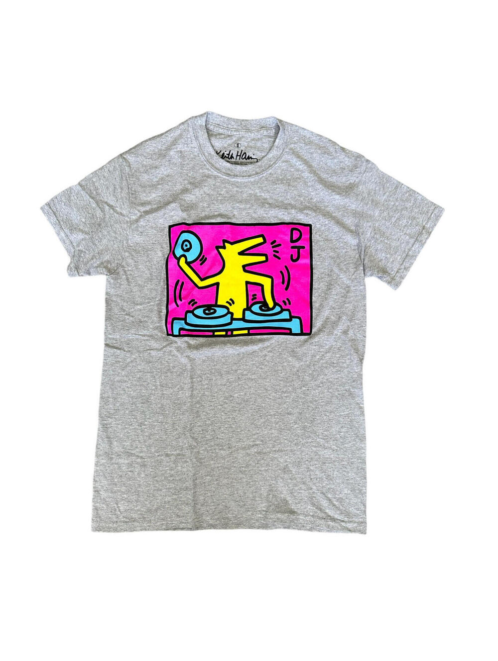 Keith Haring Official DJ Dog Short Sleeve Tee Shirt Grey Men’s Size Small New